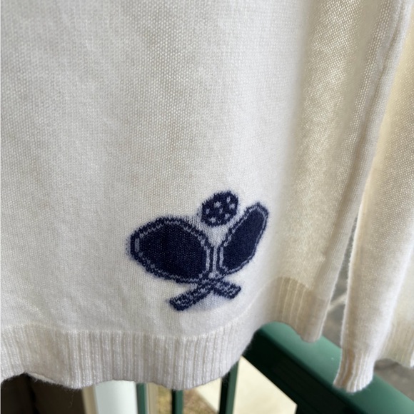 🆕 Alashan 💯 Cashmere Pickleball Sweater White Striped Sport Knit Luxury Size M - Picture 8 of 13